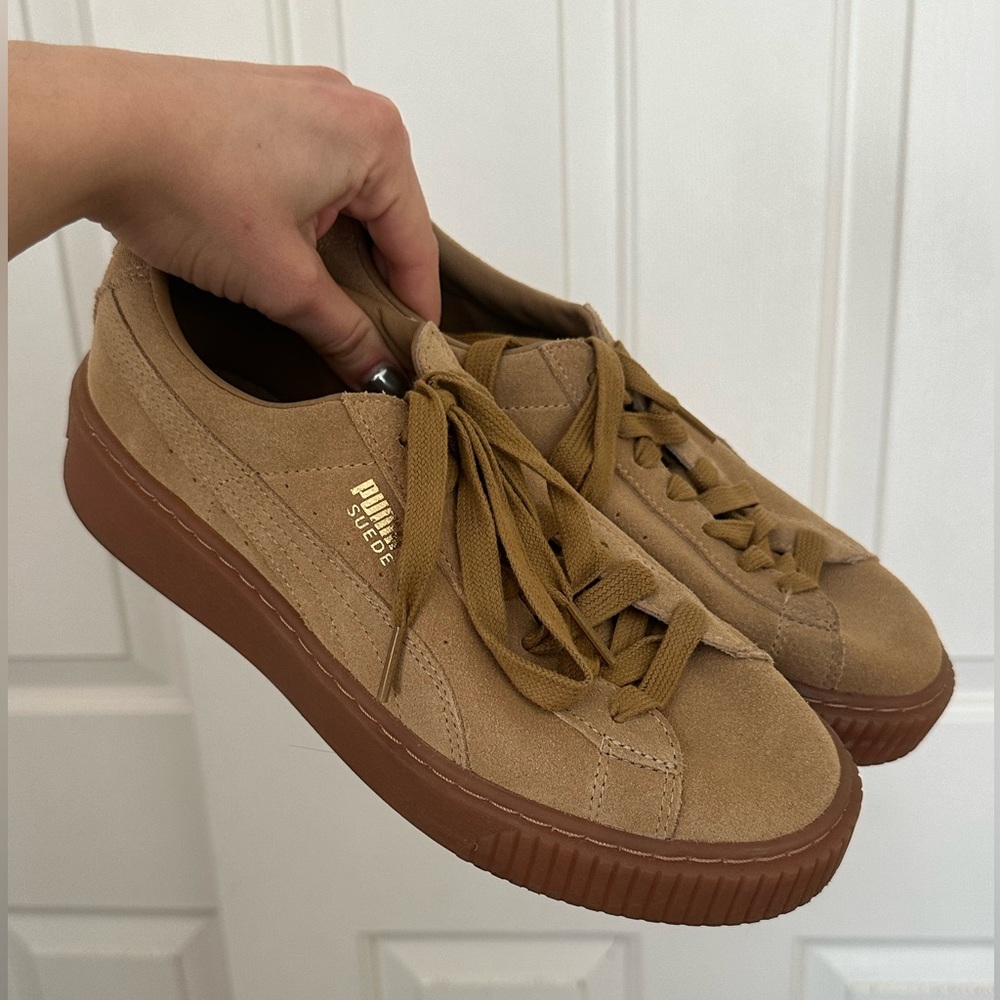 Women's Puma Tan Suede Platform Sneakers